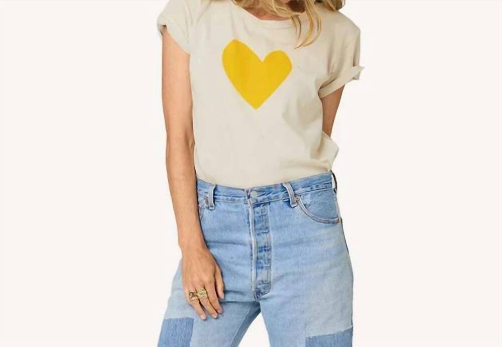 NEW KERRI ROSENTHAL women's suke imperfect heart tee in chalk and golden yellow